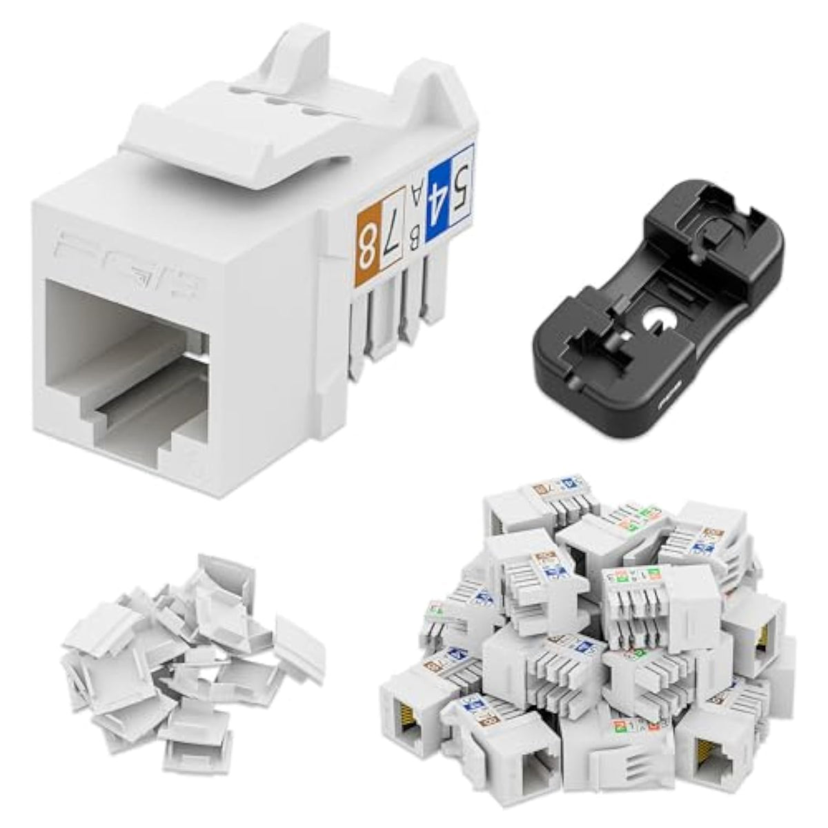 Ul Listed 25 Pack Cat6 Keystone Jacks And Punch Down Stand, Slim Profile Rj45