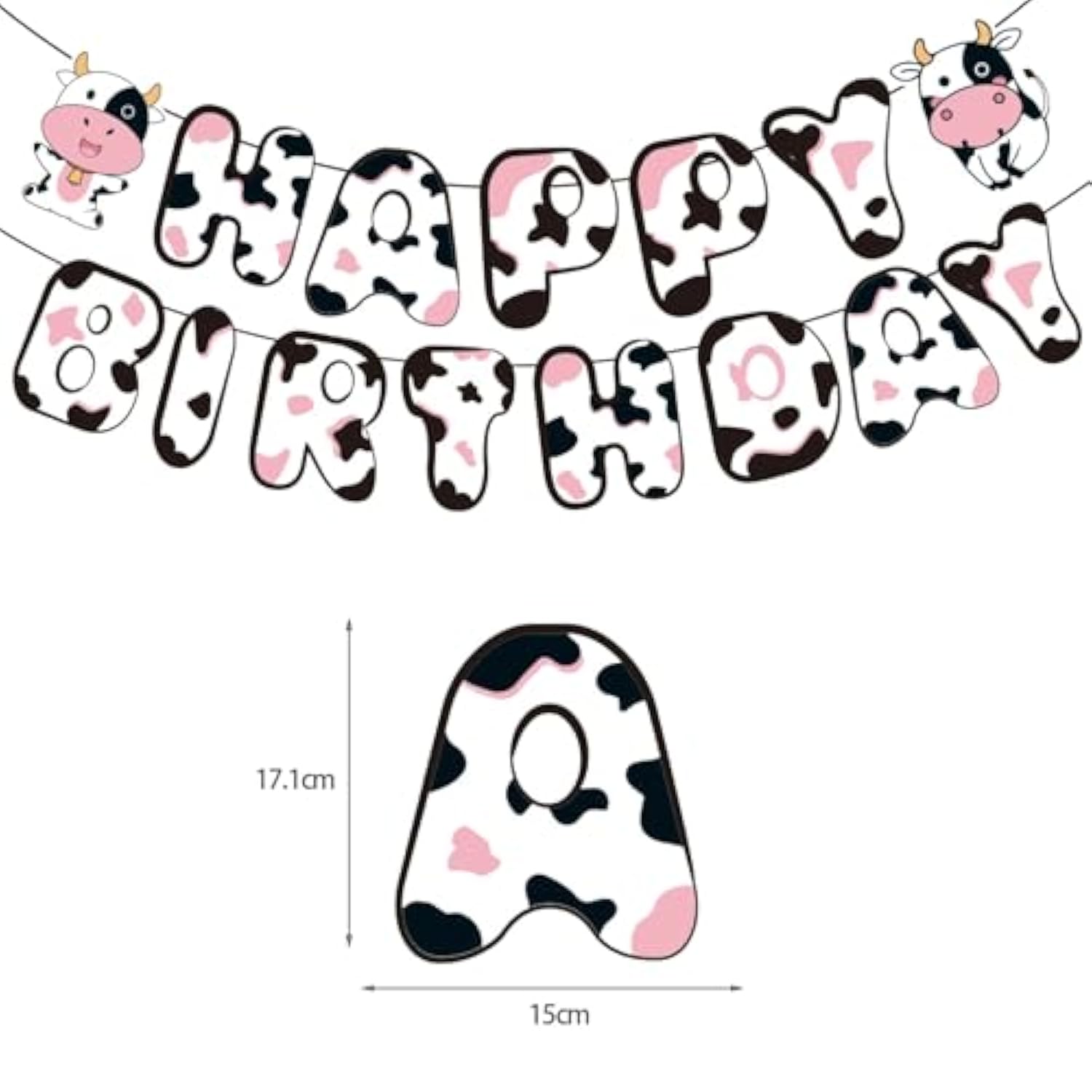 Cow Birthday Decorations, Cute Animal Themed Happy Birthday Banner, Boy Girl Funny Party Supplies With Banner And Hanging Swirl