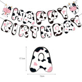 Cow Birthday Decorations, Cute Animal Themed Happy Birthday Banner, Boy Girl Funny Party Supplies With Banner And Hanging Swirl