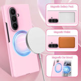 Magnetic Case For Samsung Galaxy Z Fold 7 (Wireless Charging Compatible) Heavy Duty Shockproof Protection Anti-Scratch Hard Pc Slim Phone Cover For Women Men - Pink
