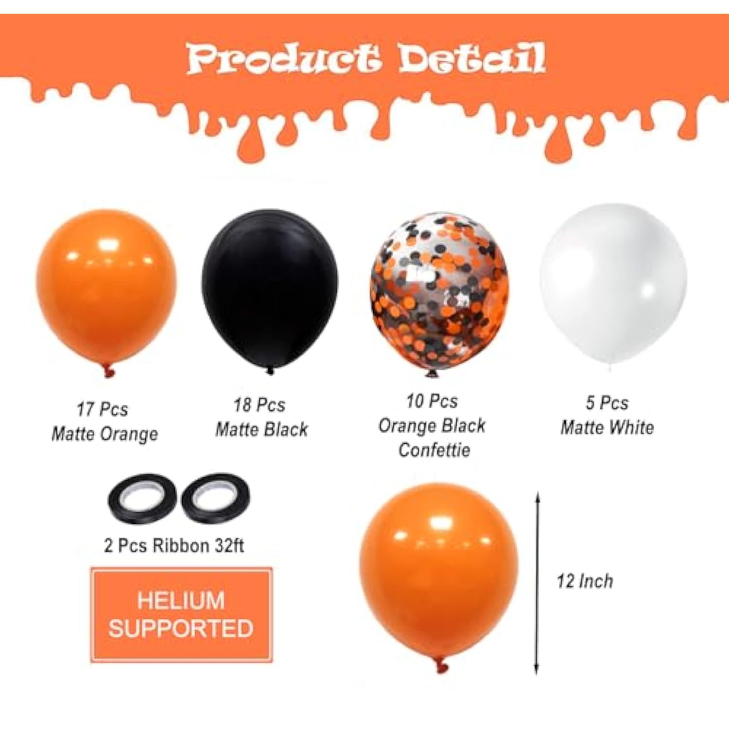 50 Pack Halloween Balloons 12 Inch Black White Orange Confetti Latex Party Decor