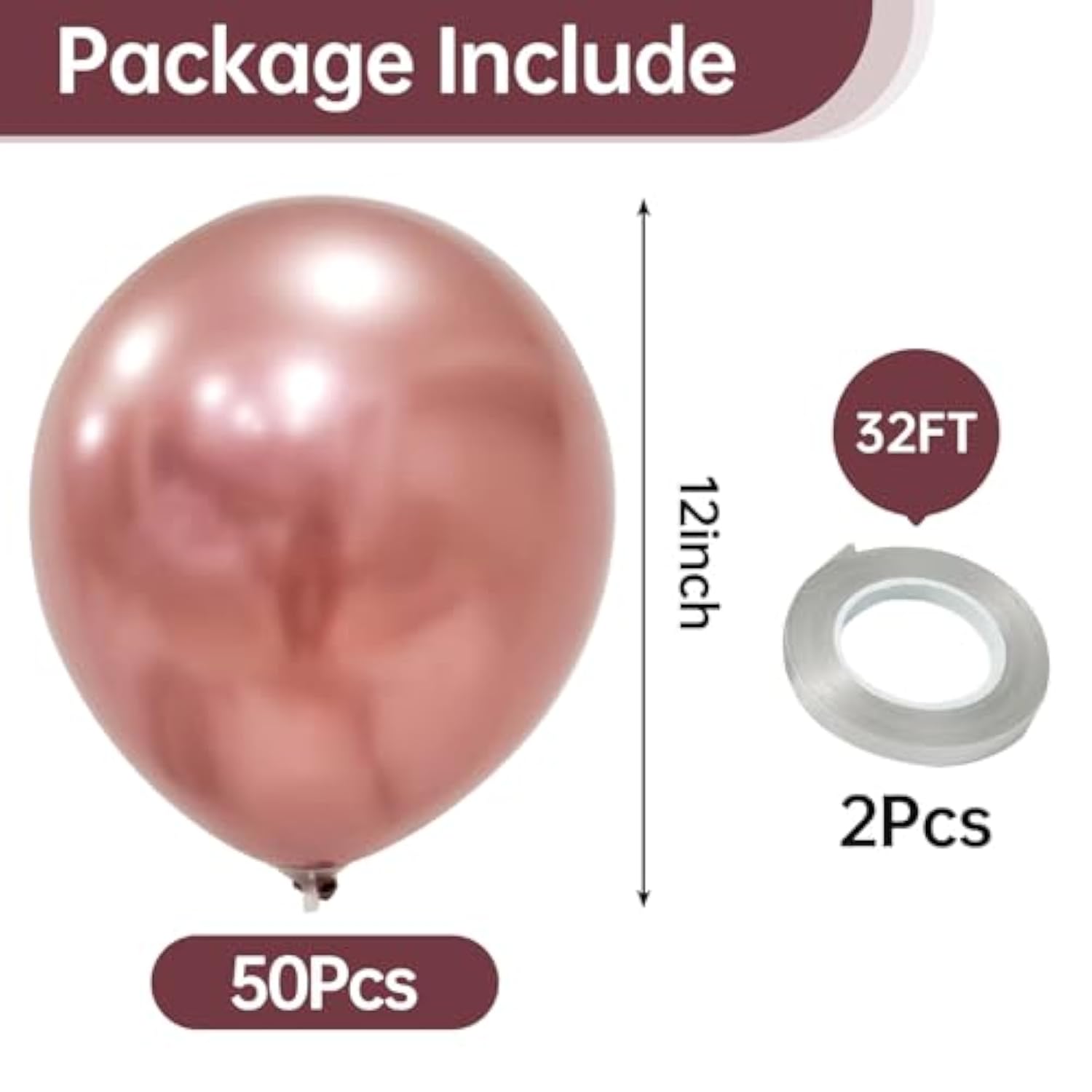 12 Inch Metallic Rose Gold Balloons, 50 Pcs Latex Helium Metallic Balloons For Kid'S Birthday Party, Baby Shower, Wedding, Graduate Party Decorations