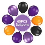 60Pc Halloween Balloons – 12" Black Orange Purple Metallic Latex Party Decor