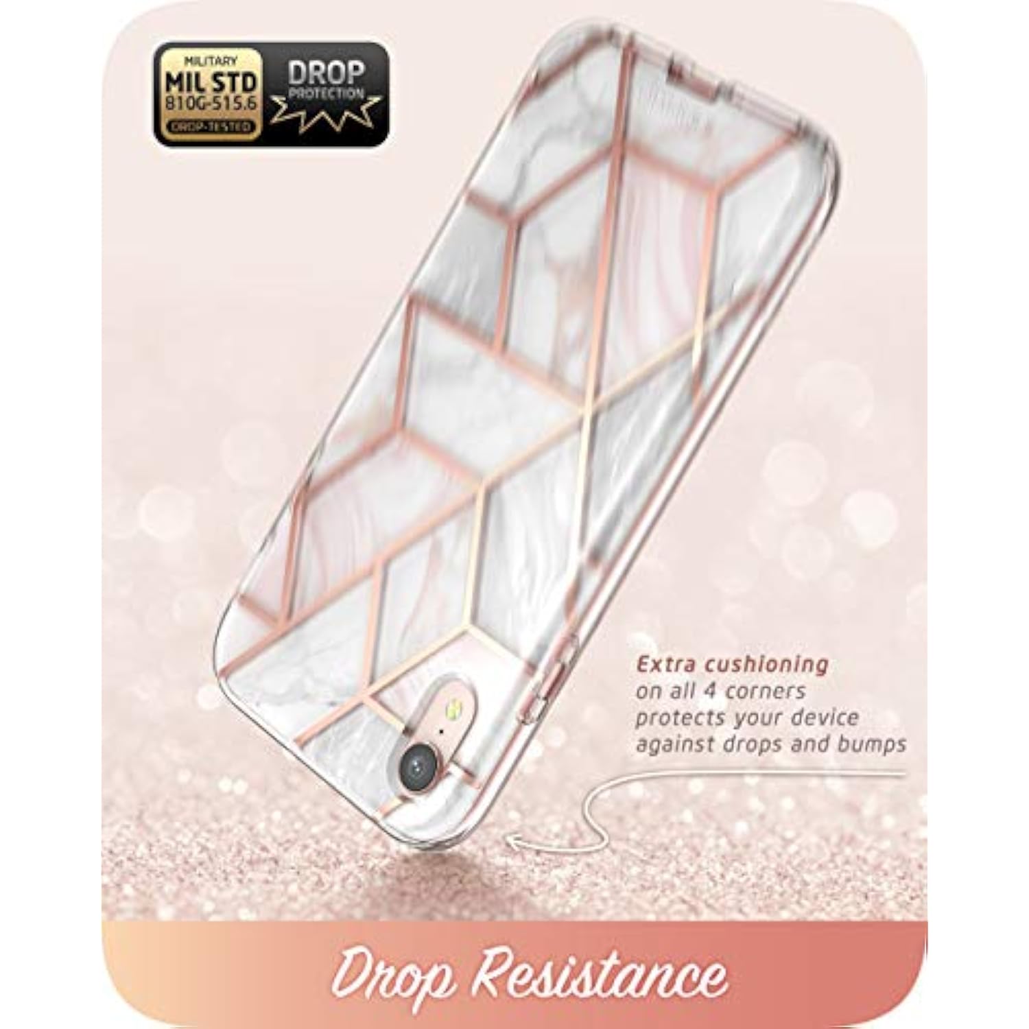 i-Blason Cosmo Full-Body Bumper Case with Built-in Screen Protector for iPhone XR 2018 Release, Pink Marble, 6.1"