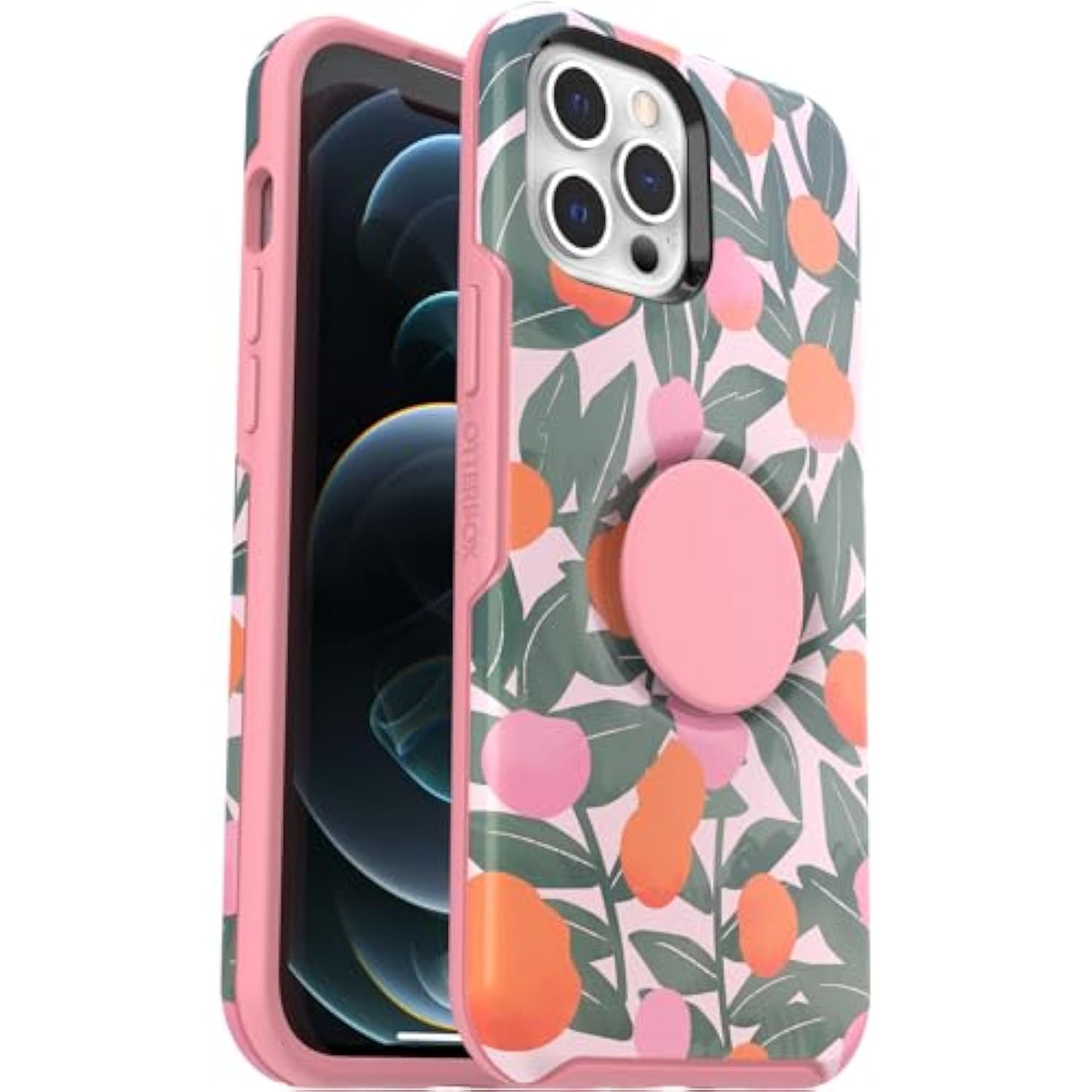 OtterBox + Pop Symmetry Series Case for iPhone 12 Pro Max (Only) - Non-Retail Packaging - Stay Peachy (Pink Graphic)