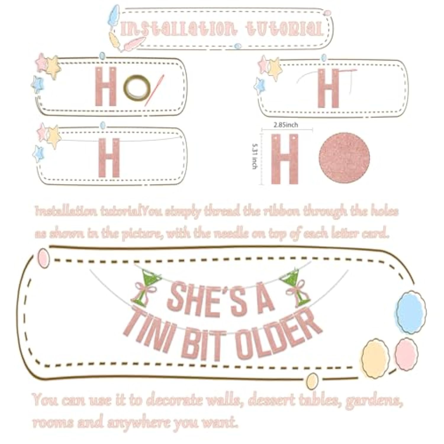 She'S A Tini Bit Older Banner - Martini Birthday Party Decorations - Tini Bit Older Decorations - Birthday Party Decor Supplies Rose Gold