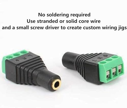 3.5mm 3 Pole Female TRS Stereo Audio Video 1/8" Jack to 3 Screw Solderless Terminal Female Adapter AUX Balun Connector for Headphone 2pcs