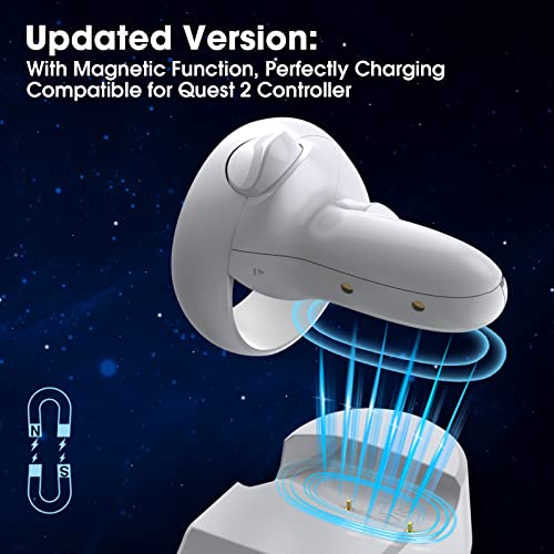Charging Dock Compatible For Quest 2, Vr Controller And Headset Charge Simultaneously, [Updated Support Elite Strap With Battery] (With 2 Rechargeable Batteries)