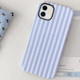 Cute Case For Iphone 12 Mini, Striped Phone Case For Iphone 13 Mini Aesthetic Pattern Design, Hybrid 2-Layer Shockproof Protective Cover For Girls Women (Blue,12Mini/13Mini)