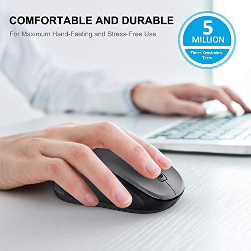 2.4G Wireless Mouse For Laptop, Ergonomic Computer Mouse With Usb Receiver And 3 Adjustable Levels, 6 Button Wireless Mice For Windows Mac Pc Notebook (Grey)