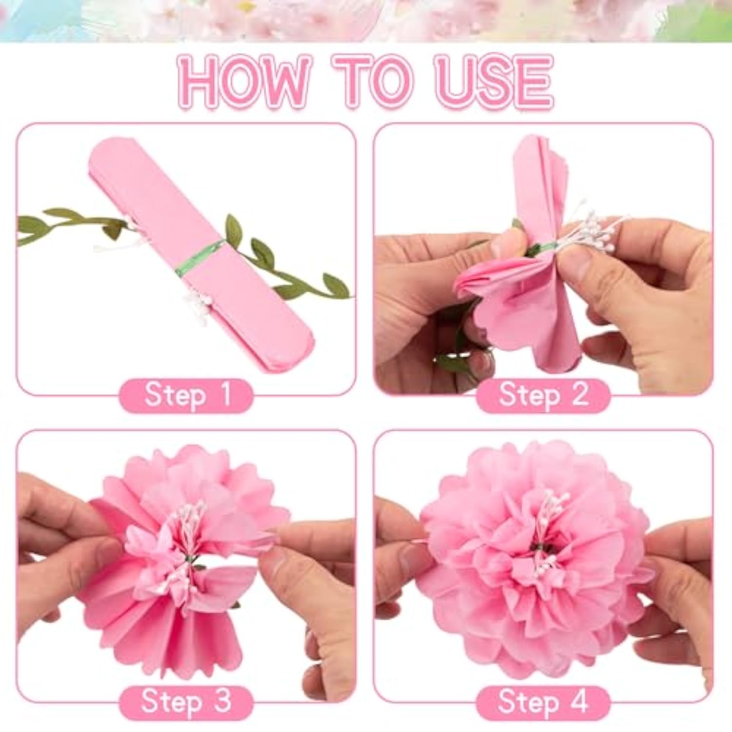 Pink Tissue Paper Flowers Pom Pom Spring Garland ?2Pcs? Hanging Decor Pink Party Decorations For Women Girls Birthday Bachelorette Baby Shower Wedding Party Supplies