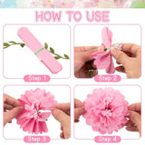 Pink Tissue Paper Flowers Pom Pom Spring Garland ?2Pcs? Hanging Decor Pink Party Decorations For Women Girls Birthday Bachelorette Baby Shower Wedding Party Supplies