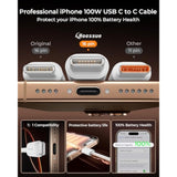 3-Pack 100W Iphone 17 Charger Cable [10Ft+6.6Ft+3.3Ft] Usb C To Usb C Cable, Nylon Braided Usbc To Usbc Fast Charging Carplay Cable For Iphone 16 Pro Max Air 15, Macbook Pro, Ipad Pro