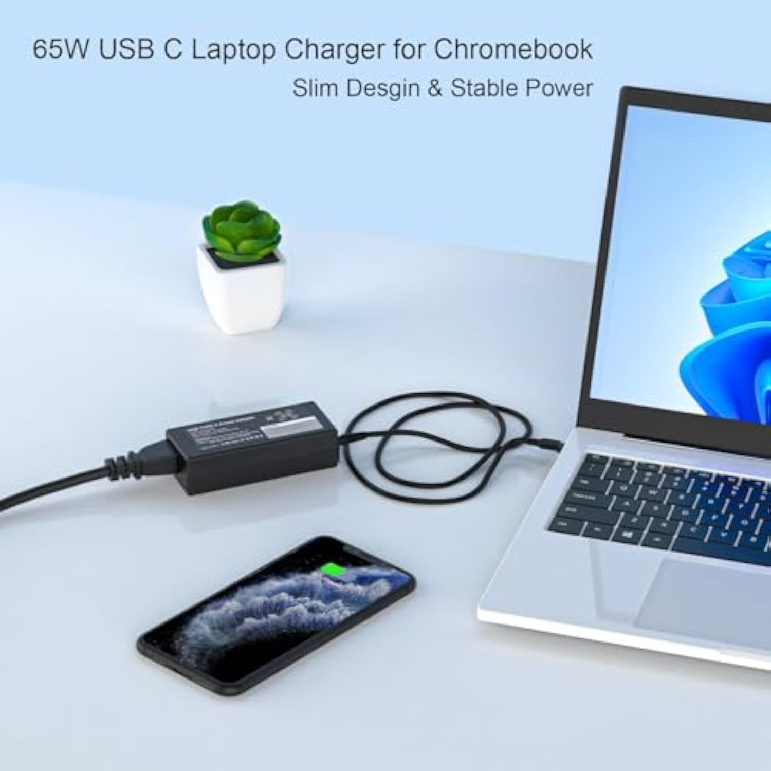 65W Usb C Laptop Charger For Dell Chromebook 3100 3400 5190 3380 Latitude 5420