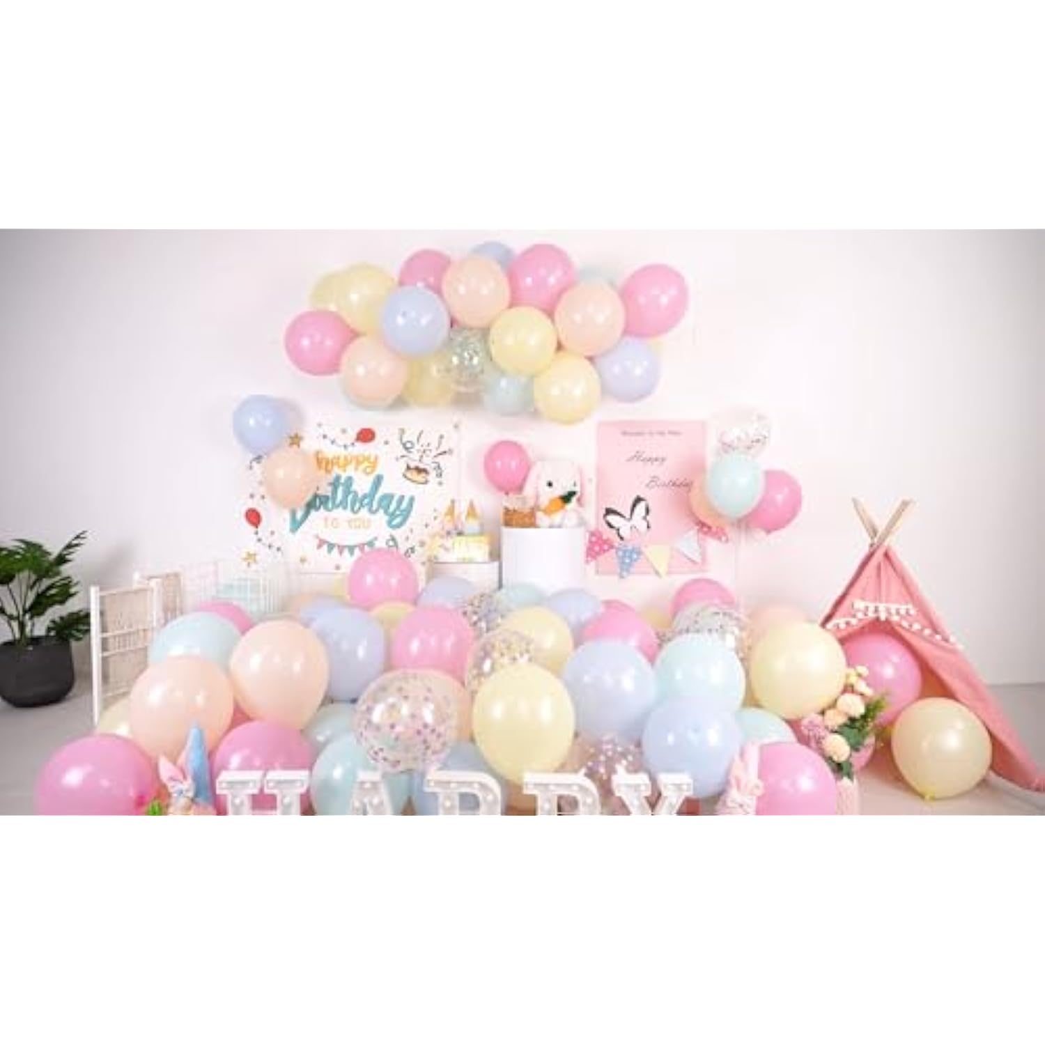 Pastel Balloons Set, 60Pcs Easter Balloons, 12 Inch Macaron Pink Teal Blue Yellow Orange Confetti Balloon Helium For Rainbow Bridal Baby Shower Anniversary Easter Day Birthday Party Decoration