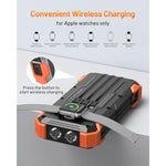 Solar Power Bank, 42800Mah Portable Charger 20W Fast Charging External Battery Pack Built In 4 Cables, Wireless Charging Power Bank For Apple Watches With Flashlight, Carabiner,Thermometer