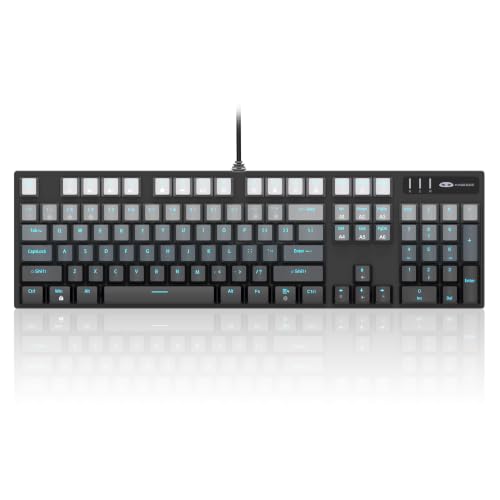 Mechanical Gaming Keyboard, 104 Keys Blue Backlit Keyboards With Brown Switches & Double-Shot Keycaps, Usb Wired Mechanical Computer Keyboard For Laptop, Desktop, Pc Gamers (Black & Gray)