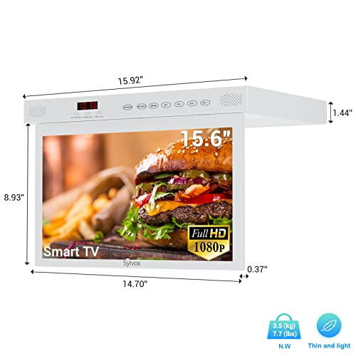 Kitchen Tv,15.6 Inch Under Cabinet Tv, Televison For Kitchen, Smart Tv Built-In App Store, Support Wifi Bluetooth, 1080P Small Tv For Rv Camper, Bedroom, Boat