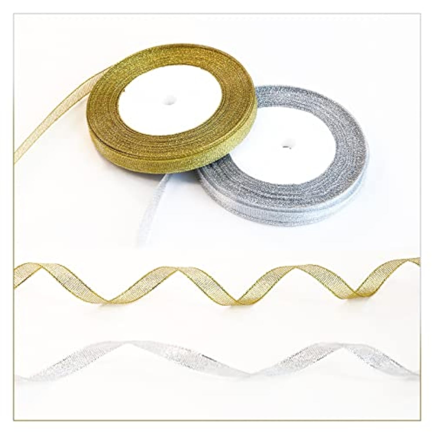 4 Rolls 100 Yards Christmas Ribbons 3/8" Wide, Metallic Glitter Organz