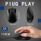 20 Pcs Wired Usb Computer Mouse Bulk 3-Button Corded Wired Mouse For Laptop Desktop Computer Mice For Pc Office School Home Supplies, Black
