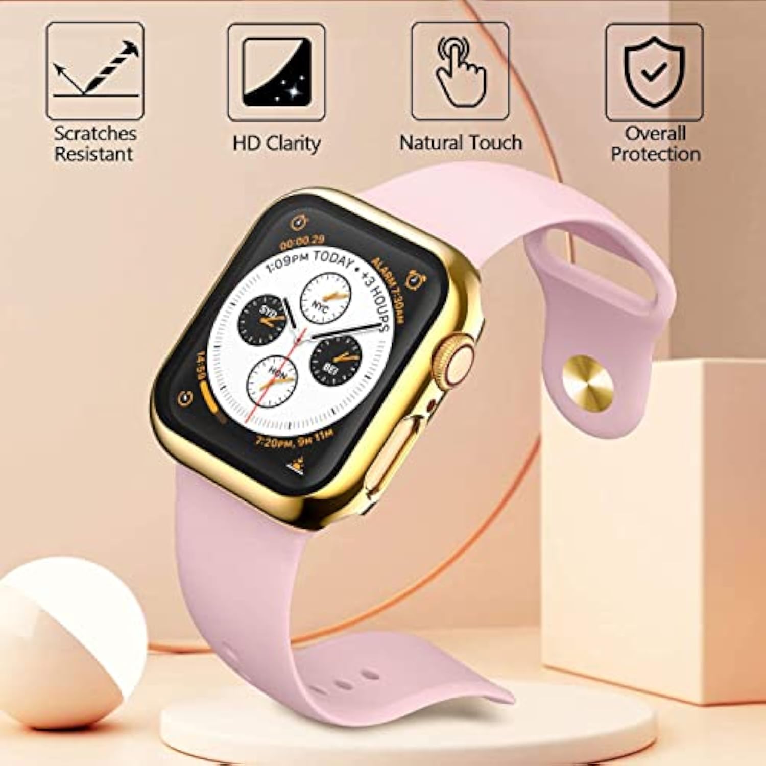 2 Pack For Apple Watch Series 3 2 1 Tempered Glass Screen Protector Case 42Mm, Plated Hard Full Coverage Cover Shockproof Iwatch Bumper (Gold+Gold)
