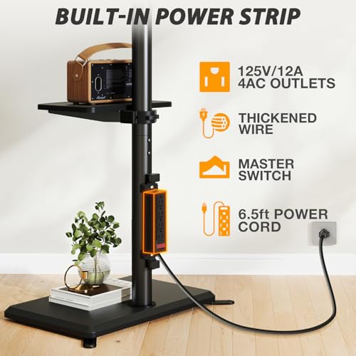 Floor TV Stand with Power Outlet, TV Mount Stand for 32-65 inch TVs up to 88 lbs, Swivel TV Stand Mount with Height Adjustment and Safety Wood Base