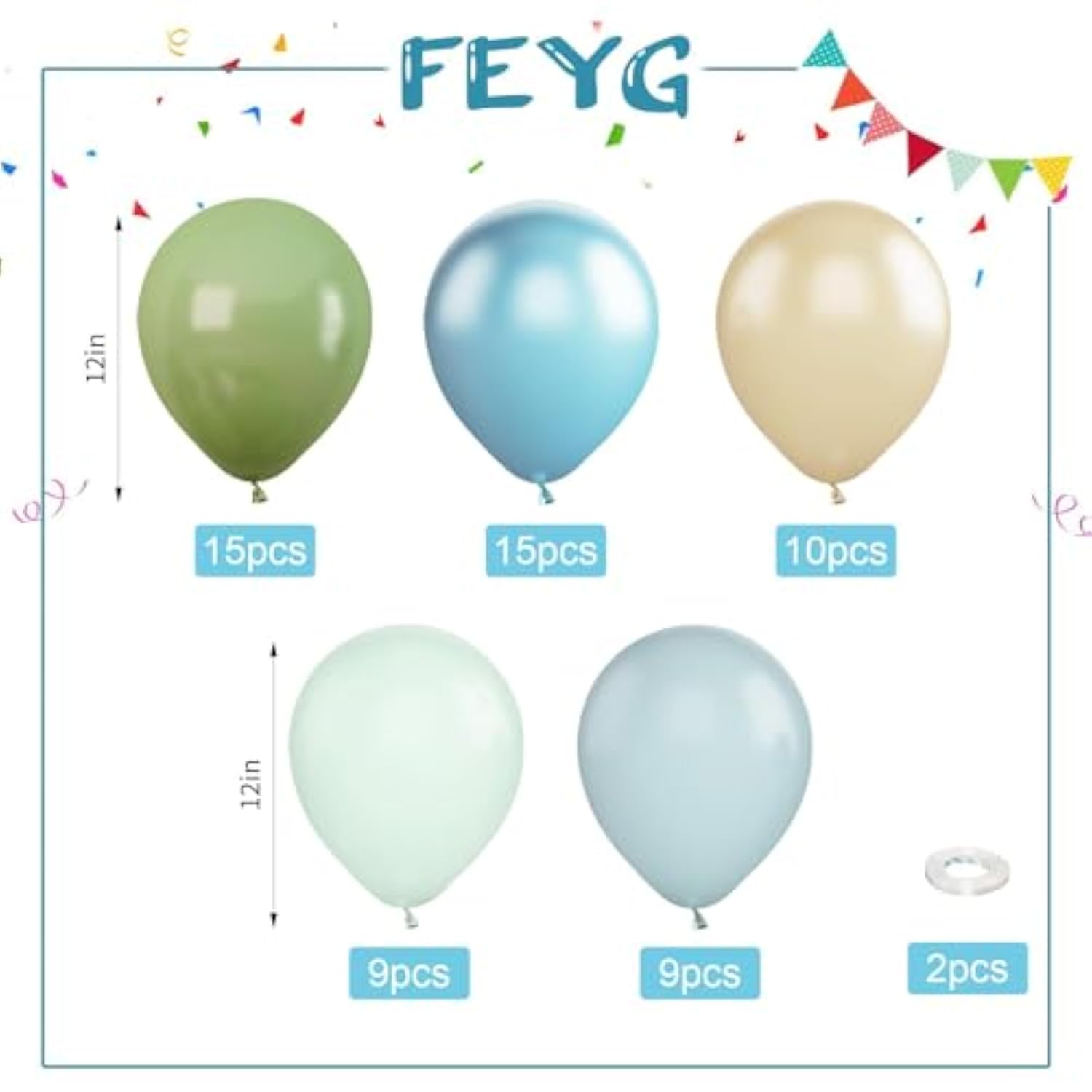 Blue And Green Balloons,60 Pcs 12 Inches Avocado Macaron Green Retro Sea Fog Blue Retro Apricot Balloons For Birthday Baby Shower Graduation Engagement Party Decorations