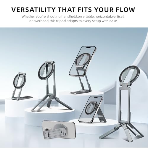 Ultra-Thin Aluminum Magnetic Phone Tripod Holder Mount Stand, MG-06 Air Mini Pocket Cell Phone Stand, Compatible with MagSafe for iPhone 17 16 15 14
