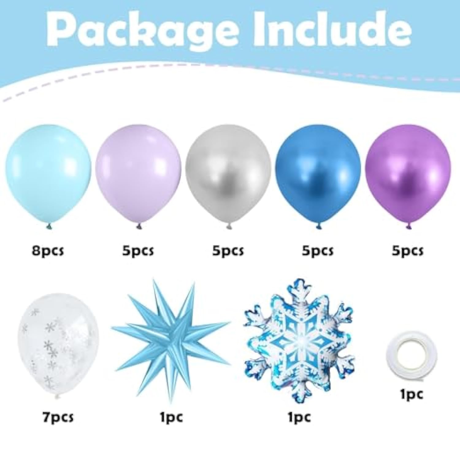Frozen Balloons, Blue Silver Purple Clear Balloons With Snowflake Balloon For Kids Winter Frozen Birthday Snow Party Baby Shower Wedding Backdrop Decorations