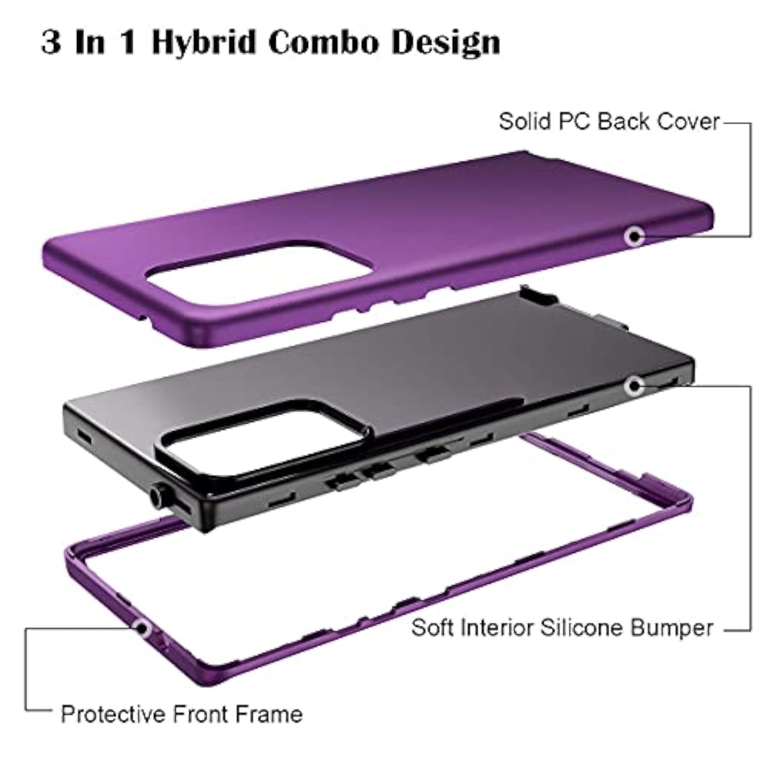 For Galaxy Note 20 Ultra Case, Cover 3 In 1 Full Body Heavy Duty Protection Hybrid Shockproof Tpu Bumper Protective Case For Samsung Galaxy Note 20 Ultra 6.9Inch Purple