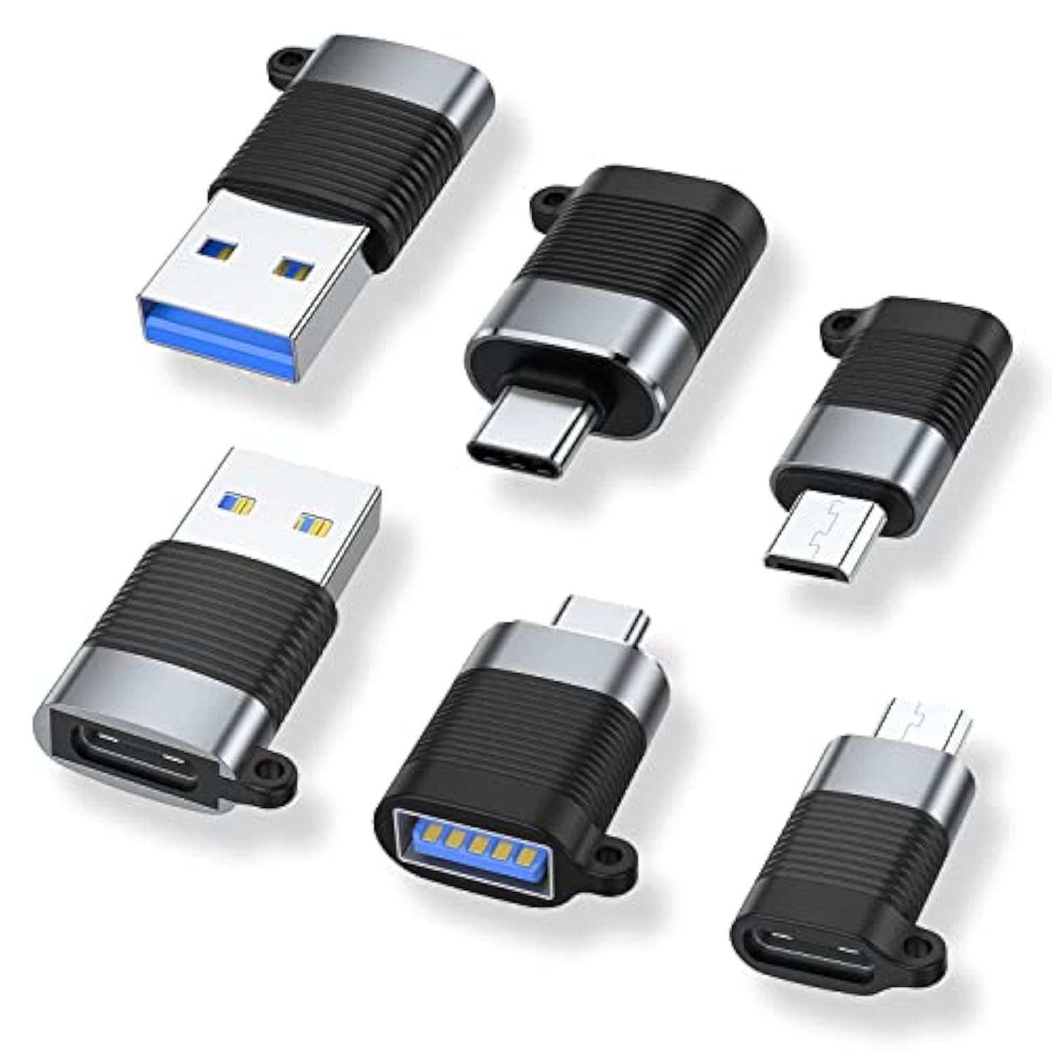 Usb C Adapter (6 Pack), Micro Usb Male To Usb C Female, Usb 3.0 Male To Usb C Female, Usb Type-C Male To Usb 3.0 Female Converter Connector