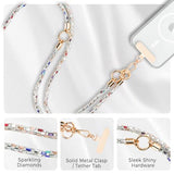 Diamond Phone Lanyard Crossbody+Wrist Strap+Tabs for Women,Detachable Teacher Neck Lanyards for ID Badges Holder,Luxury Purse Phone Strap for Travel