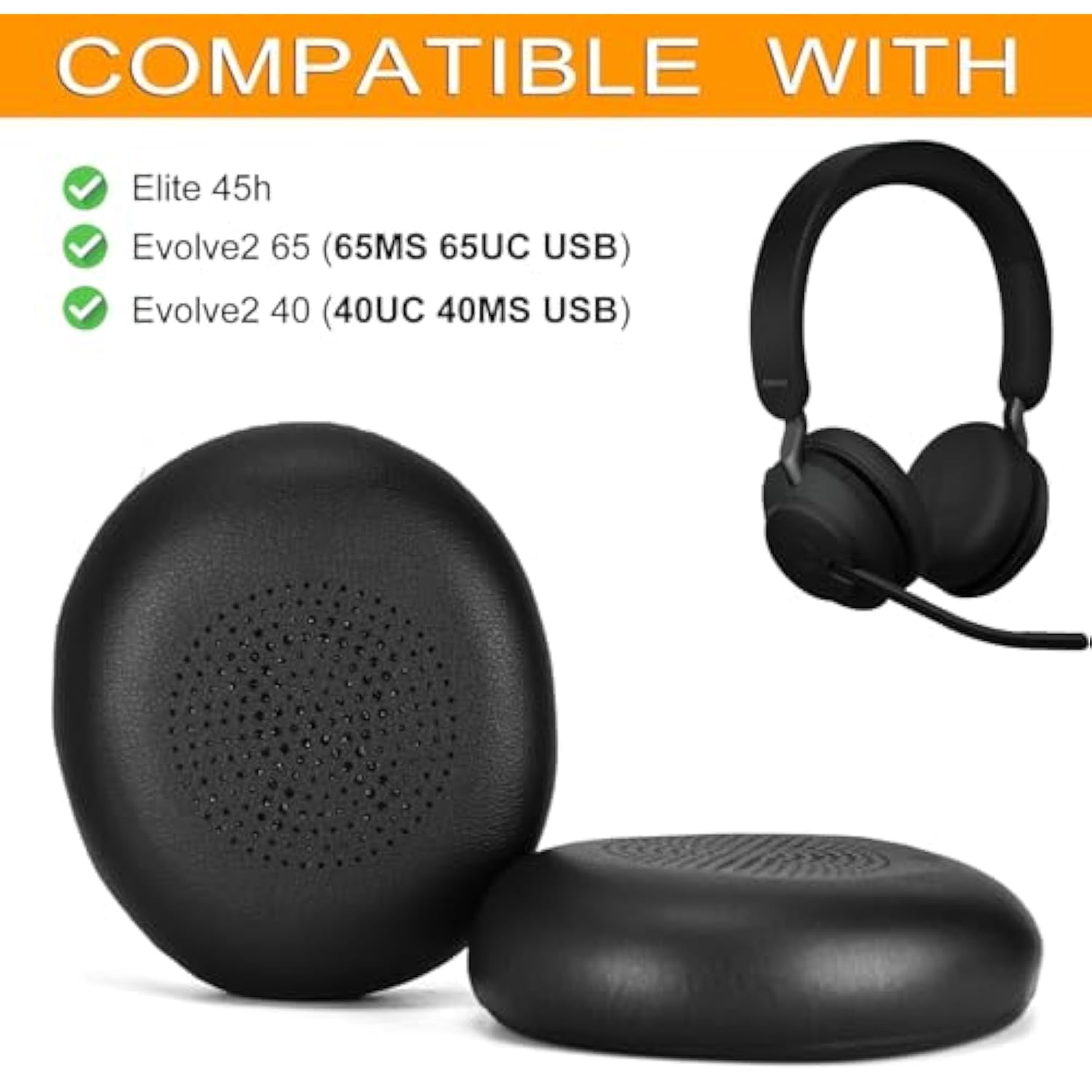 45H Ear Pads - Replacement Ear Cushion Cover Compatible With Jabra Evolve2 65 (65Ms 65Uc Usb) / Evolve2 40 (40Uc 40Ms Usb) / Elite 45H On-Ear Wireless Headset,Softer Protein Leather (Black)
