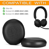 45H Ear Pads - Replacement Ear Cushion Cover Compatible With Jabra Evolve2 65 (65Ms 65Uc Usb) / Evolve2 40 (40Uc 40Ms Usb) / Elite 45H On-Ear Wireless Headset,Softer Protein Leather (Black)