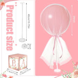 4 Set Pink Girl Tulle Tutu Balloon With Letter Boxes Baby Shower Table Centerpieces Decor For Gender Reveal 24'' Balloons White Tulle Cover With Stand, Boxes For Girl Boy Wedding Birthday Witch Party