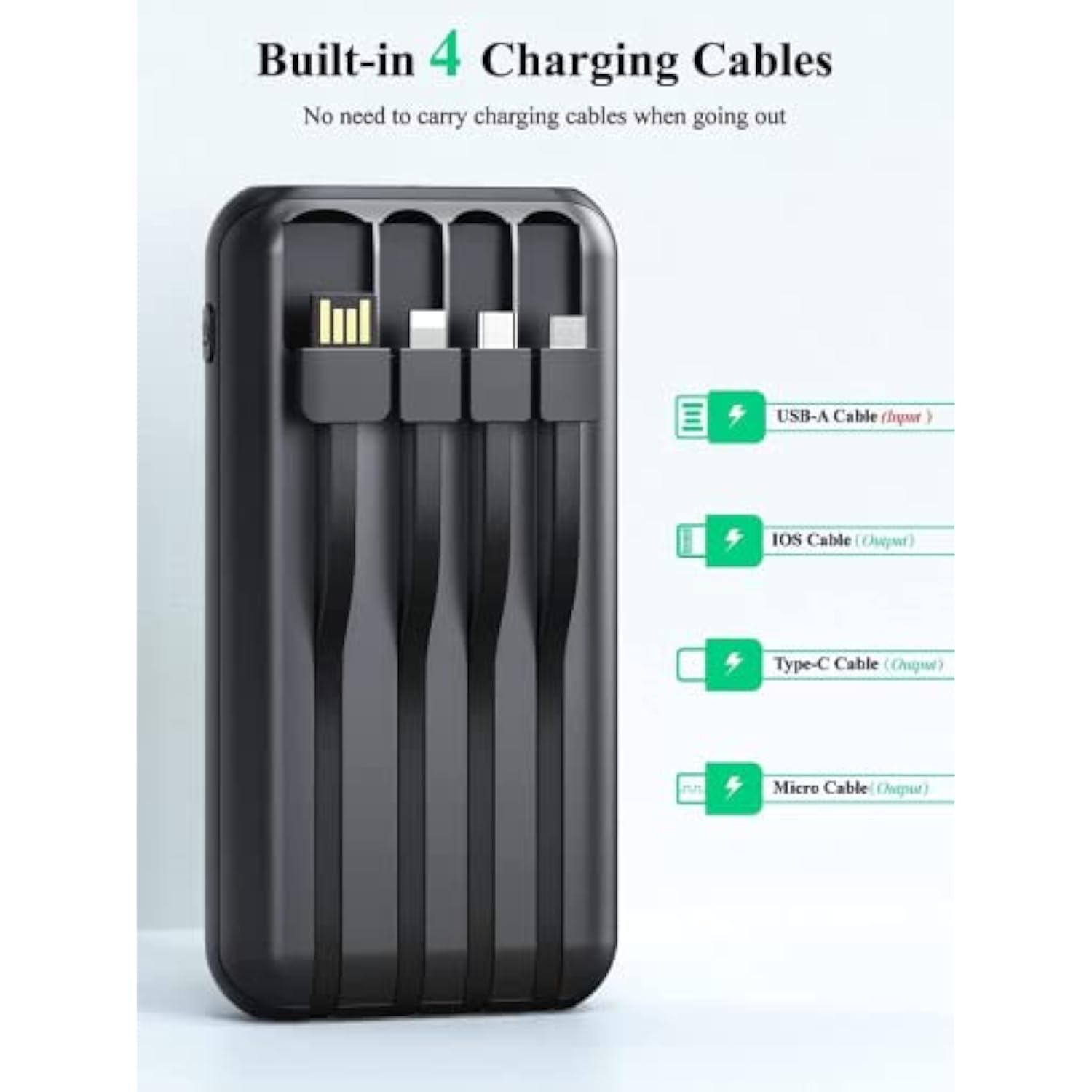 Power-Bank-Solar-Portable-Charger - 40000Mah Power Bank Large Capacity Built In 3 Output And 1 Input Cables And Flashlight 5V3.1A Fast Charger Compatible With All Smart Phones And Devices
