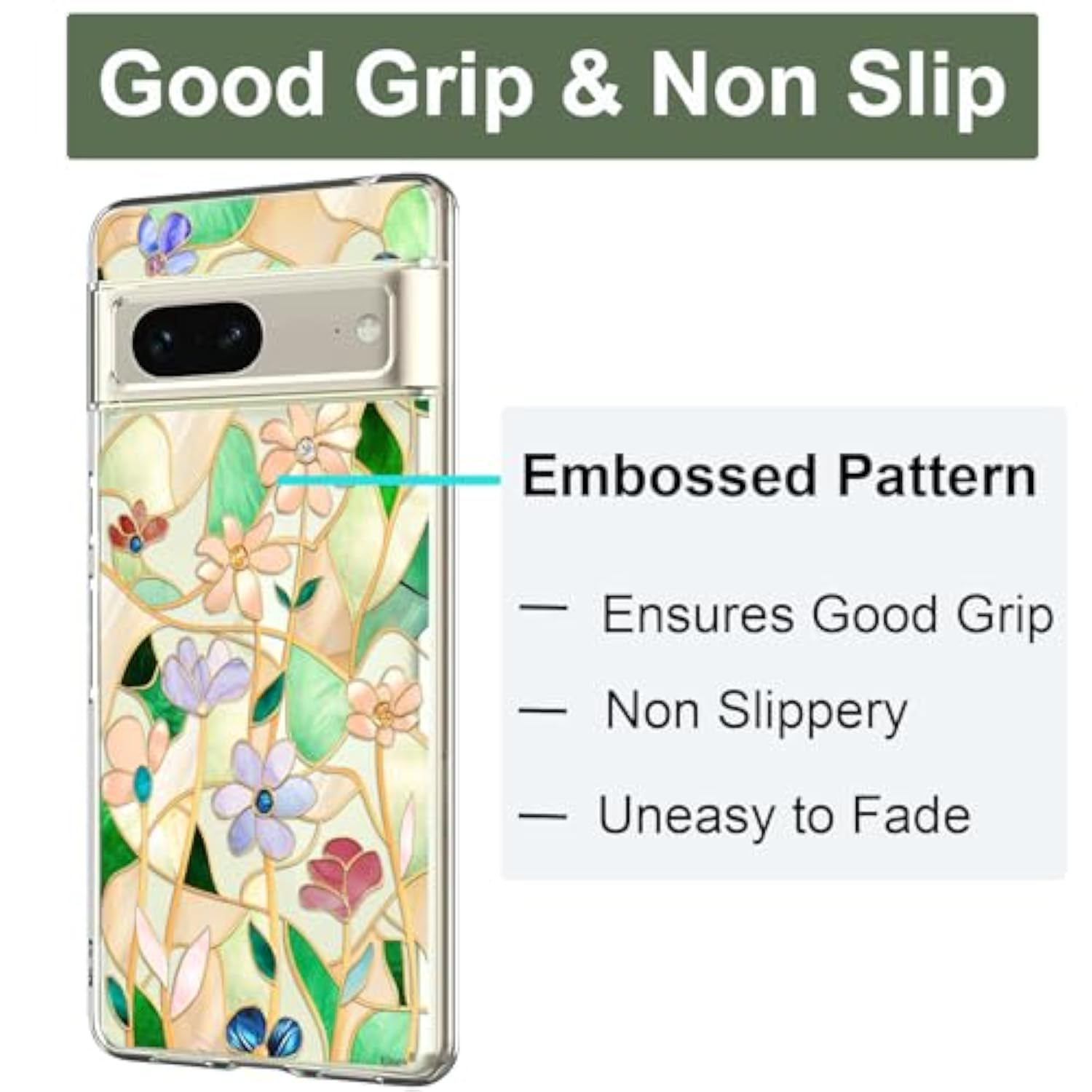 Compatible With Pixel 7 Case Clear With Design Soft Tpu Shock Absorption Slim Embossed Pattern Protective Back Cover For Pixel 7 5G 6.3Inch (Stained Glass Flower)