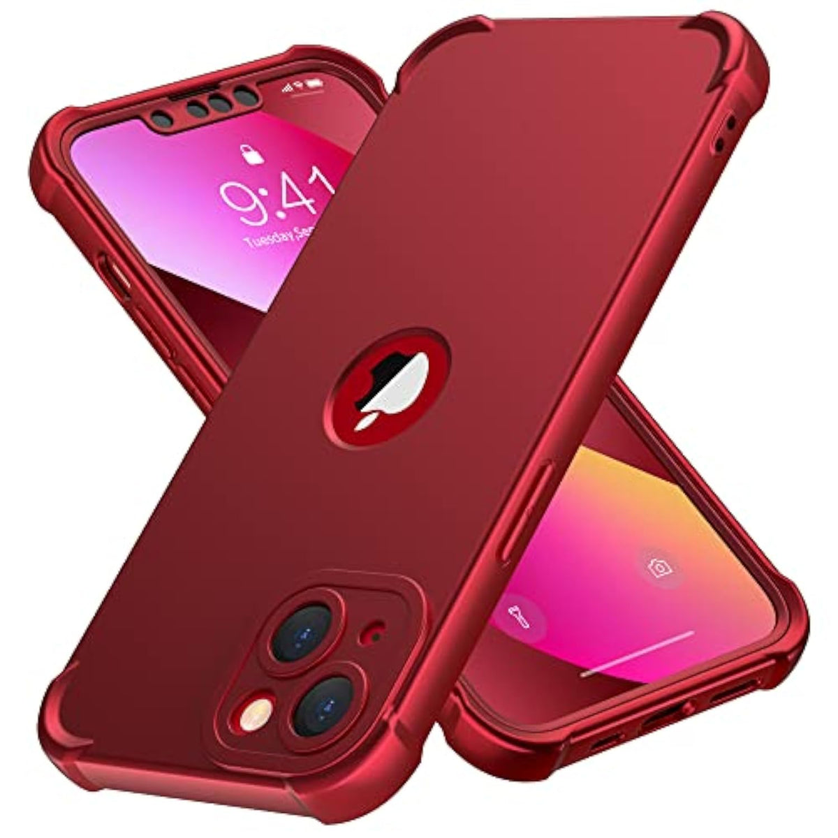 For Iphone 13 Case, With [2 Screen Protectors] [15 Ft Grade Drop Test] [Camera Protection] 360° Full Body Shockproof Slim Thin Phone Case Iphone 13 Cover 6.1"- Red