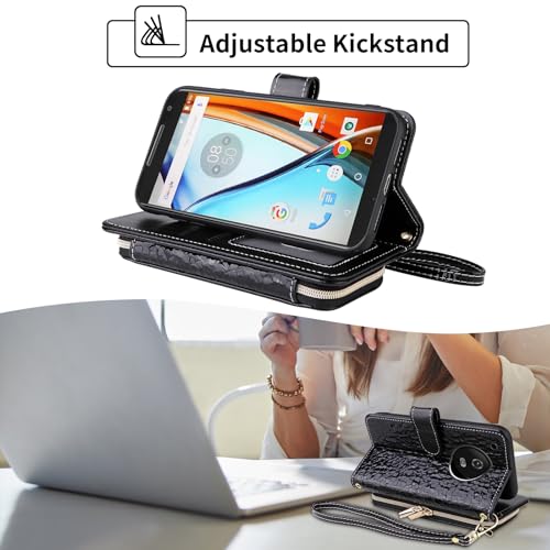 Argyle Wallet Case for Moto G5 with Crossbody/Wrist Strap Luxury PU Leather Kickstand Zipper Purse Shockproof Card Holder Cell Phone Cover for
