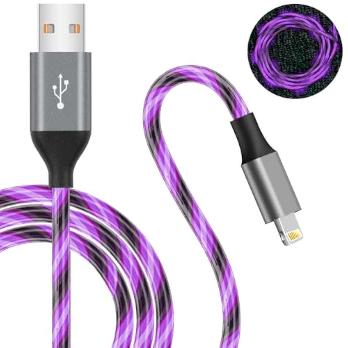 Iphone Charger Cable, Apple Mfi Certified 3Ft Led Light Up Lightning Cable Usb Fast Charger Cord High Speed Data Sync Transfer Cord For Iphone 14/13/12/11/11Pro/Max/Xs/Xr/X/6/7/8 (Purple)