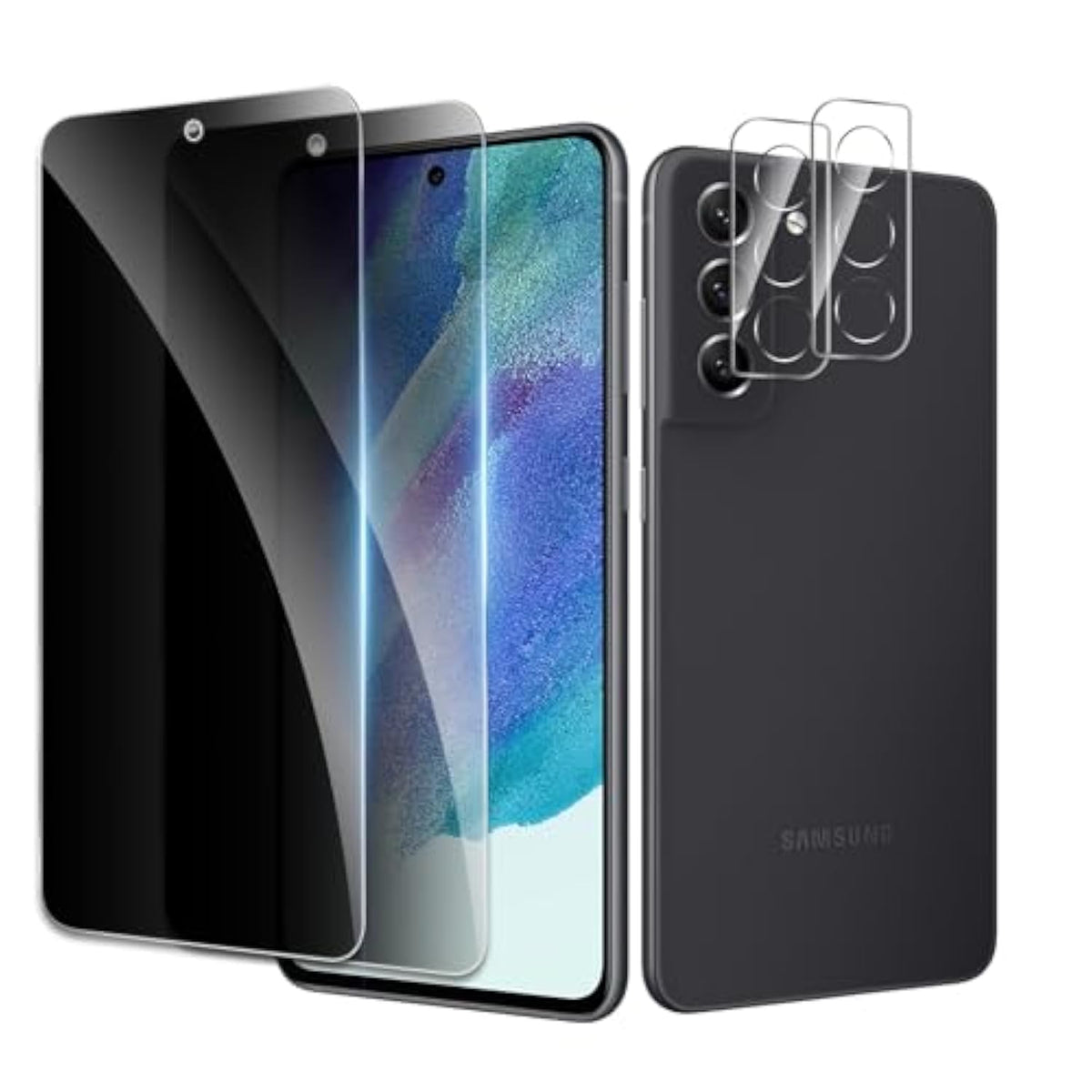 [2+2 Pack] Privacy Screen Protector For Samsung Galaxy S21 Fe 5G, Anti-Spy Shatterproof Tempered Glass With Camera Lens Tempered Glass 9H Hardness Bubble Free Anti-Glare Case Friendly