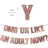 18Th Birthday Decorations For Girls, Pre-Strung Omg Ur Like An Adult Now Banner - Rose Gold Glitter, Happy 21St Bday Sign Gifts For Her?21 & 18 Year Old Party Decor