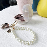 Compatible With Samsung Galaxy Buds 2 Pro/Pro 2 Case With Pearl Keychain Cute Shockproof Protective Cover White
