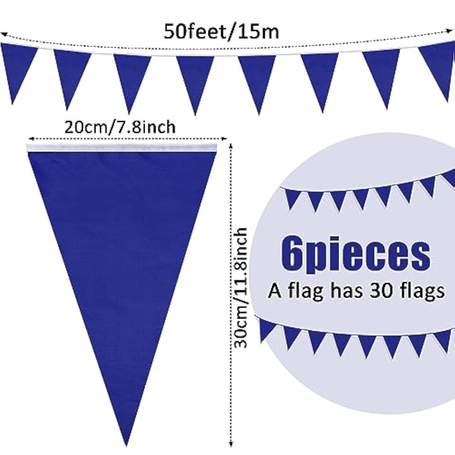 300 Feet Blank Pennant Banners Flags String Hanging Diy 180 Pcs Triangle Bunting Pennant Garland For Opening Graduation Birthday Party Decoration Festival Celebration (Blue)
