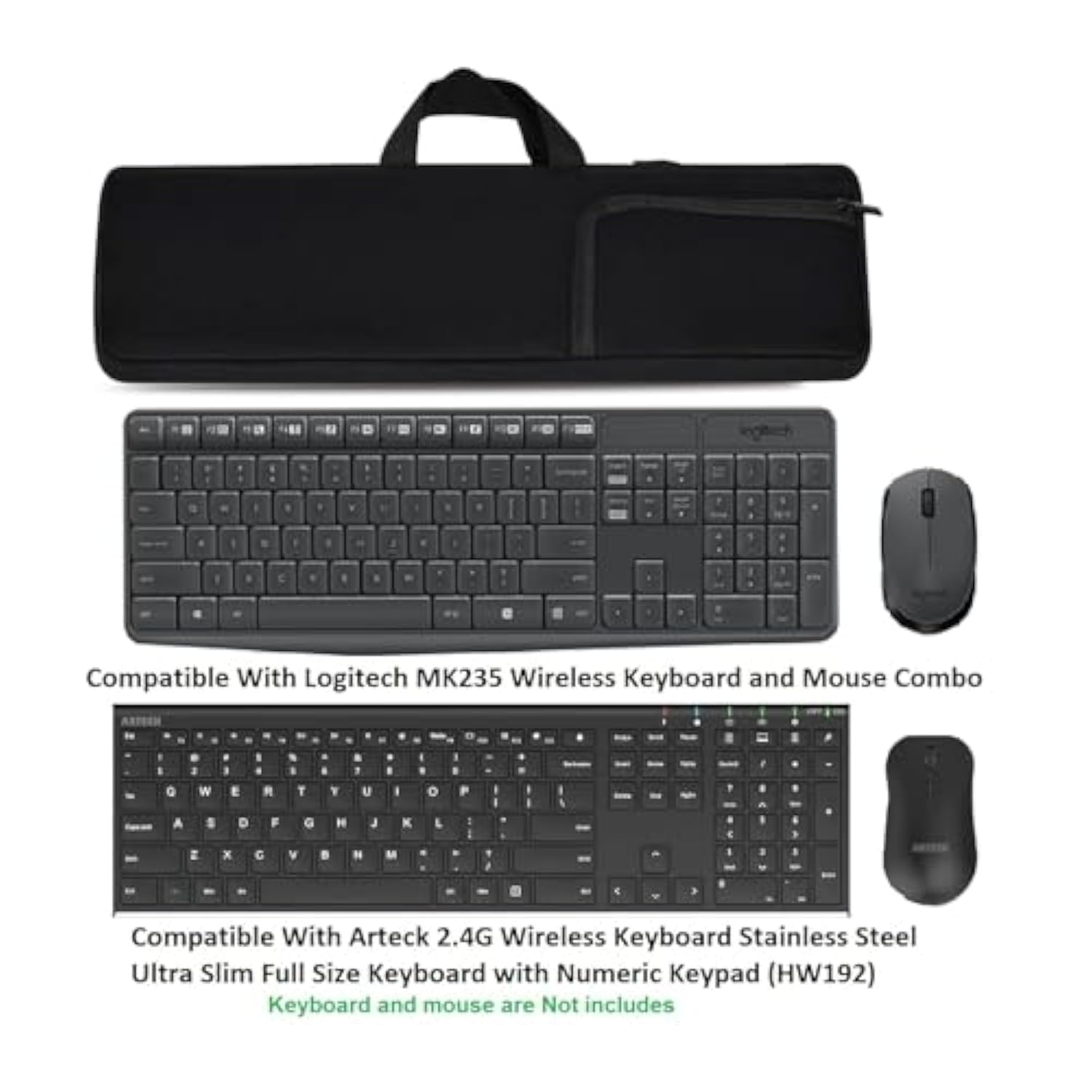 Neoprene Carrying Case Portable Protection Sleeve Pouch Bags For Logitech Mk235 Wireless Keyboard And Mouse Combo/Arteck 2.4G Wireless Keyboard With Numeric Keypad For Windows(Hw192)