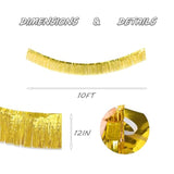 Gold Foil Fringe Garland 10Ft 2Packs, Metallic Foil Tinsel Fringe Banners For Parade Float Decorations Wedding, Birthday Party Graduation (Two Gold)