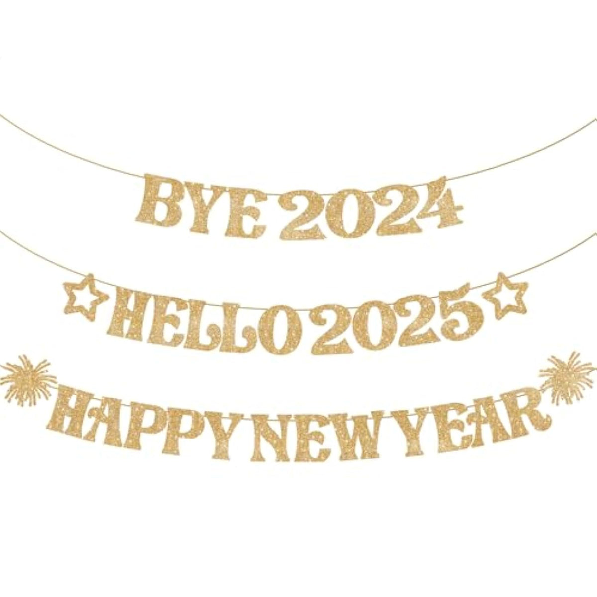 Glitter Gold Happy New Year Banner 10ft Bye 2025 Hello 2026 Party Decor