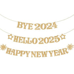 , Glitter Gold Happy New Year Banner - 10 Feet, Bye 2024 Hello 2025 Banner | Happy New Years Decorations, Happy New Year 2025 Sign | New Years Eve Party Supplies 2025 | Nye Decorations 2025