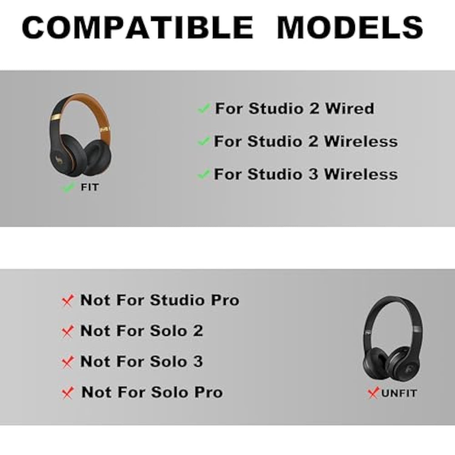 Studio 3 Headband Replacement - Durable & Comfortable Cushion, Compatible With Studio 3 Wireless(A1914) & Studio 2 Wired/Wireless (B0500/B0501) Headphones (Studio 3-Midnight Black)