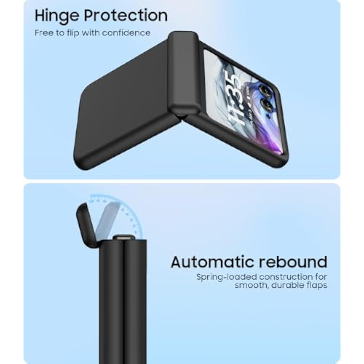 For Motorola Razr 2024 Case, Built-In Outer Screen Protector & Hinge Protection, Slim Fit Hard Full Body Shockproof Phone Cover For Moto Razr 2024, Black